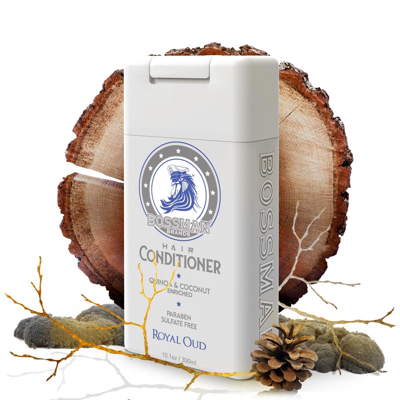 Bossman Moisturizing Hair Conditioner for Men  Stimulates Hydrates Soothes Mens Hair and Scalp  Natural Quinoa  Coconut Enriched  Paraben  Sulfate Free Royal Oud Scent